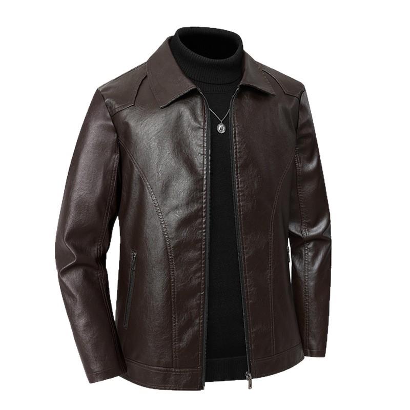 Large Size Autumn Men's Leather Jacket with Collar, Korean Version, Men's PU Washed Leather Jacket