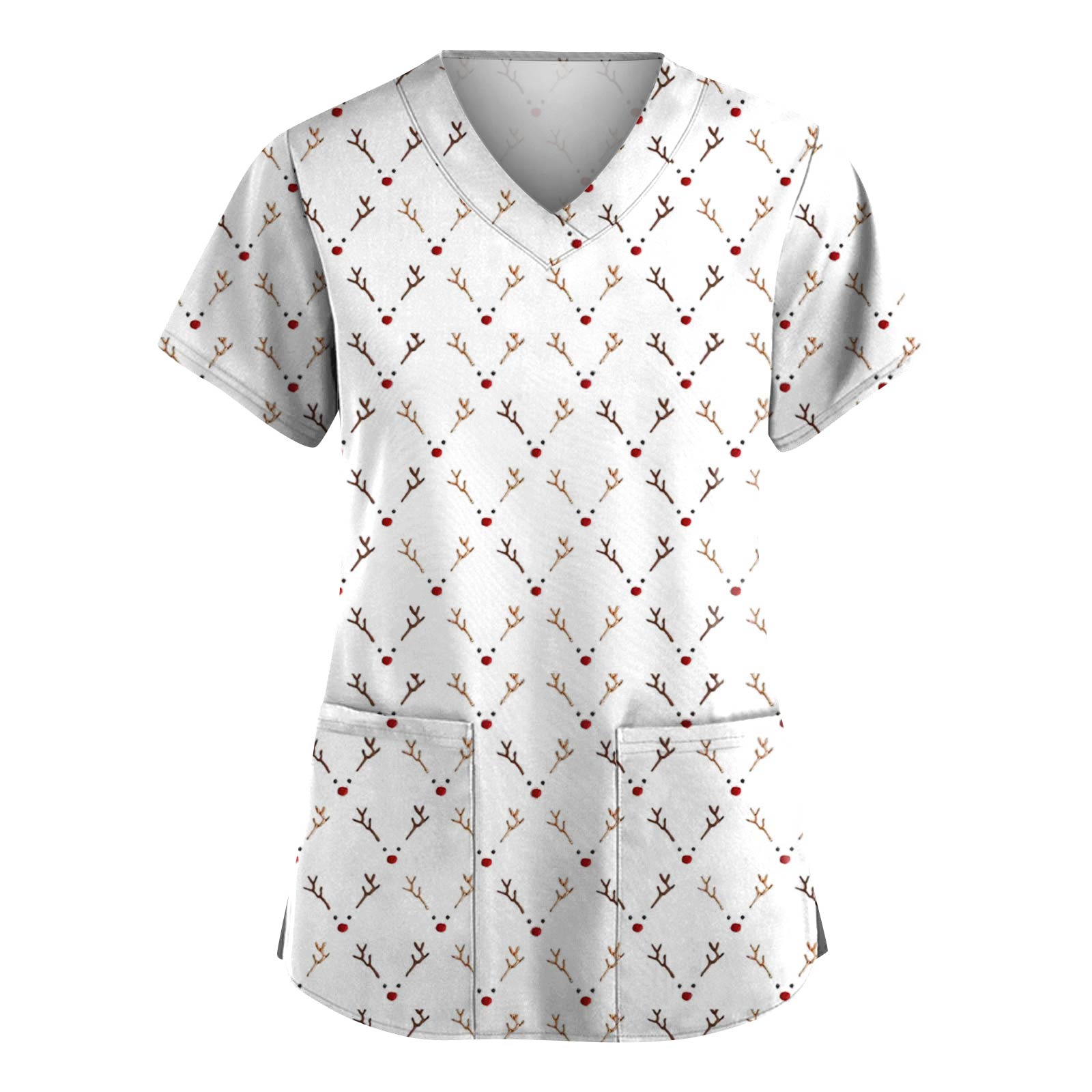 

Женская модная рабочая одежда с V-образным вырезом и короткими рукавами, с карманами, топ с рождественским принтом, униформа для сиделки XL белый