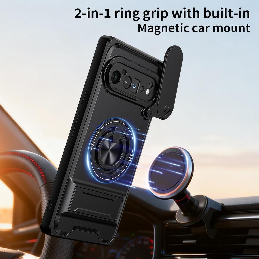Slide Camera Cover Compatible for Google Pixel 6 Pro Case With Built-in Ring Stand and Folding Stand