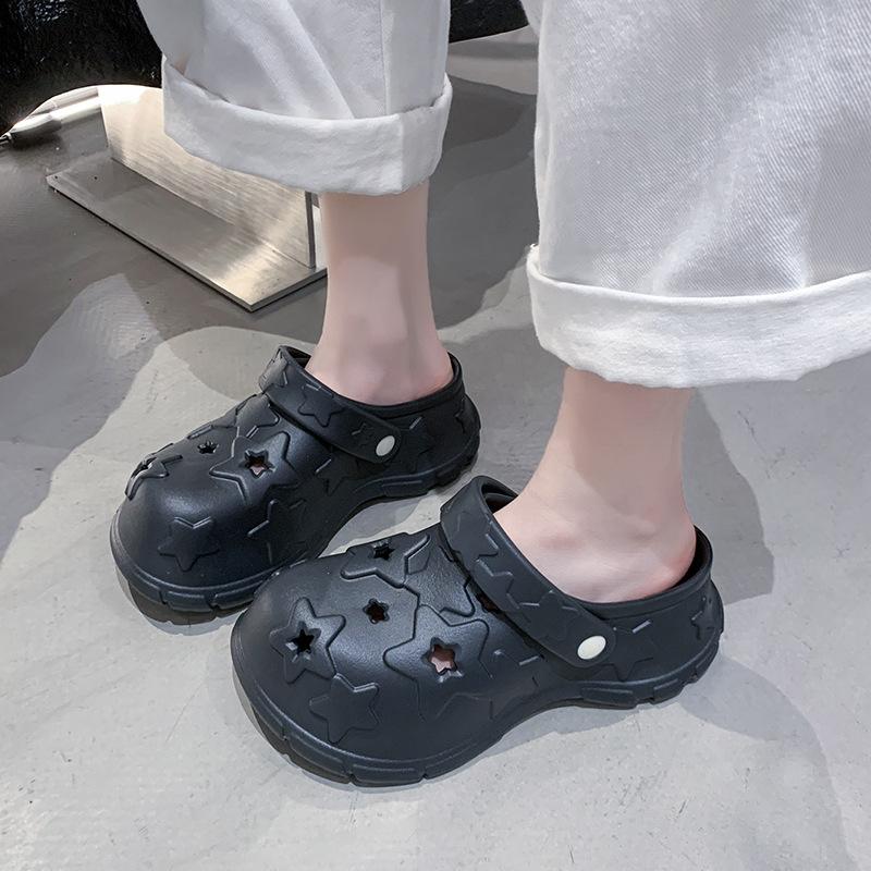 

Женские дырчатые туфли большого размера, пляжные сандалии, нескользящие, дышащие, полые, износостойкие, нескользящие, вогнутые и выпуклые, креативные 41 чёрный