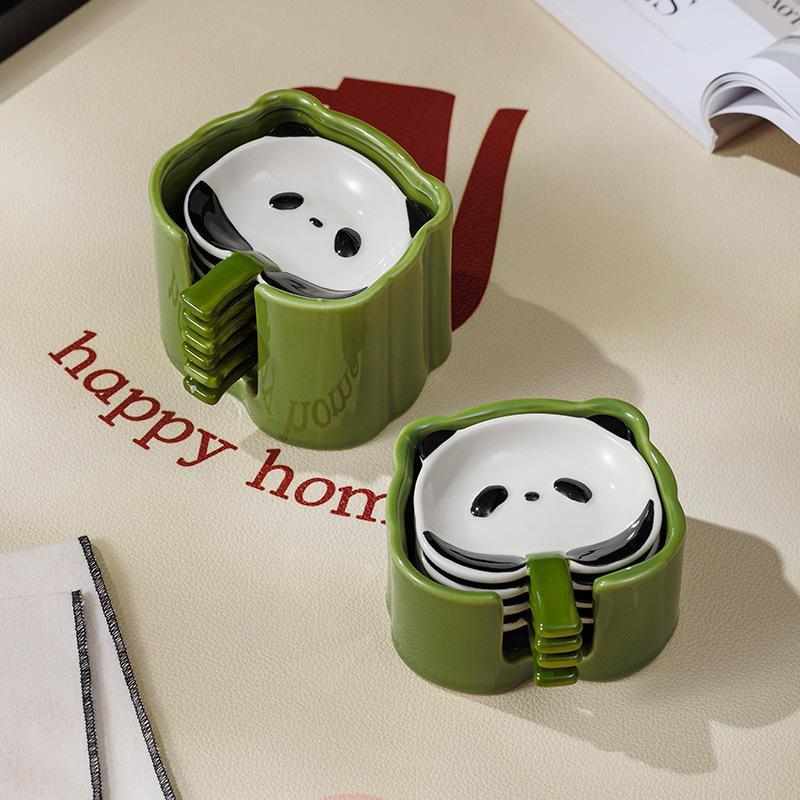 New Cartoon Ceramic Seasoning Saucer Cute Panda Dipping Saucer Home Dining Table Creative Cartoon High-End Sense Saucer