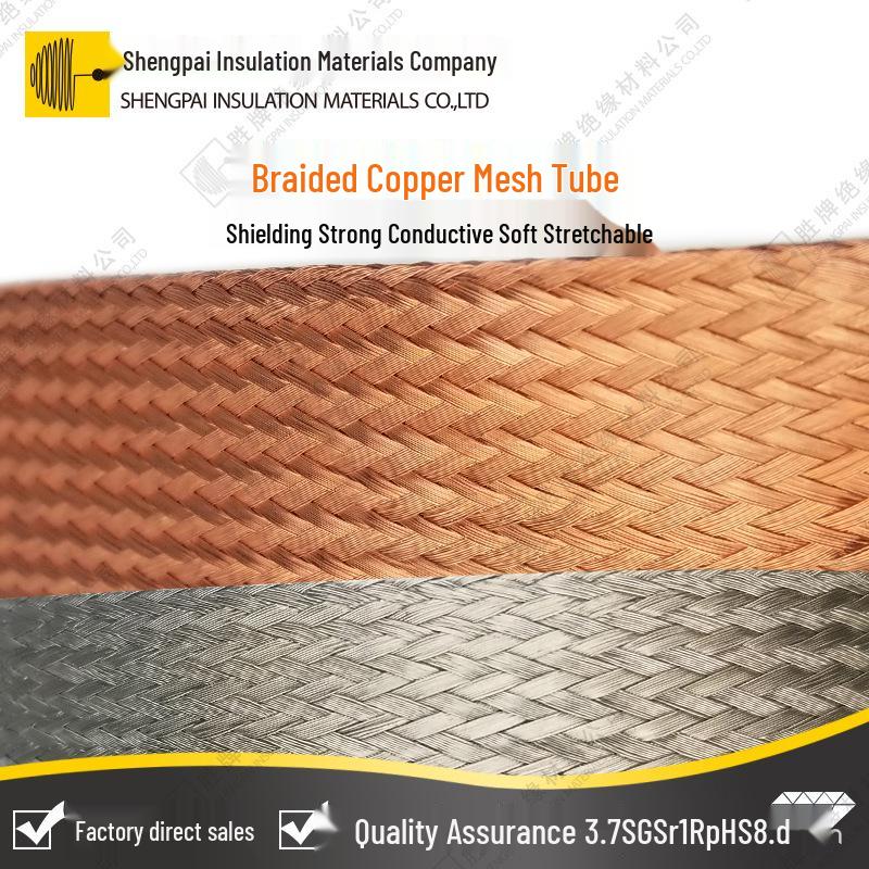 Shingpai Pure Copper Braided Grounding Wire Tube - Soft, Tin-Plated, Shielding Mesh