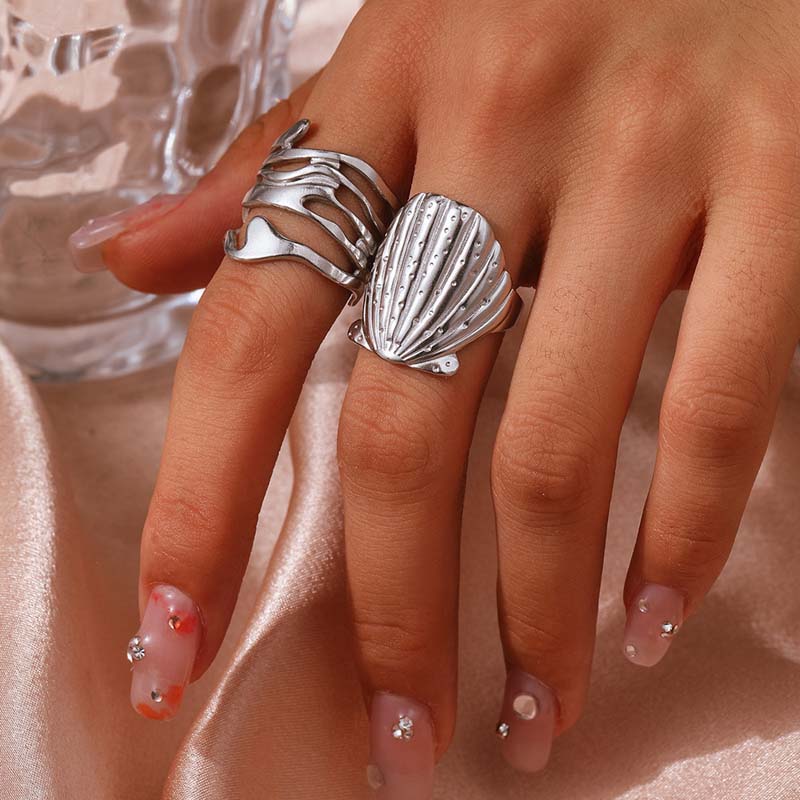 Stainless Steel Metal Hollow Line Texture Open Rings For Women Minimalist Gold Color Irregular Geometric Adjustable Ring Jewelry