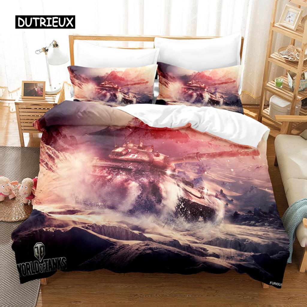 Zestaw Poszwy na Kołdrę Tank Rozmiar King Zestaw Pościeli o Tematyce Wojennej Poszwa na Kołdrę Dirt Bike dla Dzieci Chłopców Mężczyzn Wygodna Poszwa na Kołdrę z Mikrofibry