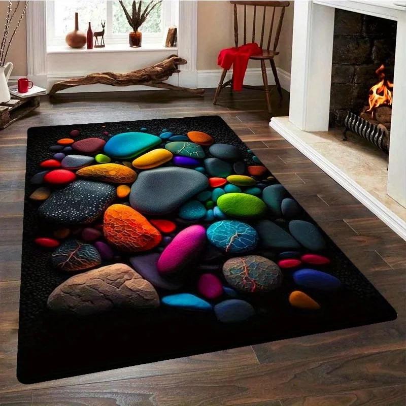 Colorful Pebble Print Rug Non-Slip Floor Mat for Living Room Bedroom Bathroom Unique Area Rug Home Decorative