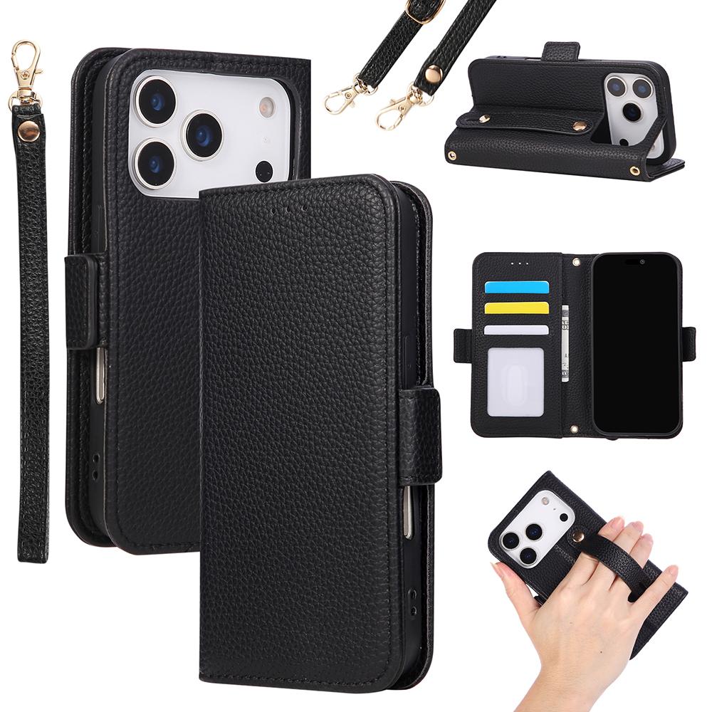 PU Leather Ultra Wrist Strap Wallet Case for For IPhone 17 Air 16 15 14 13 12 11 Pro Max Plus Mini Cover with Card Holder