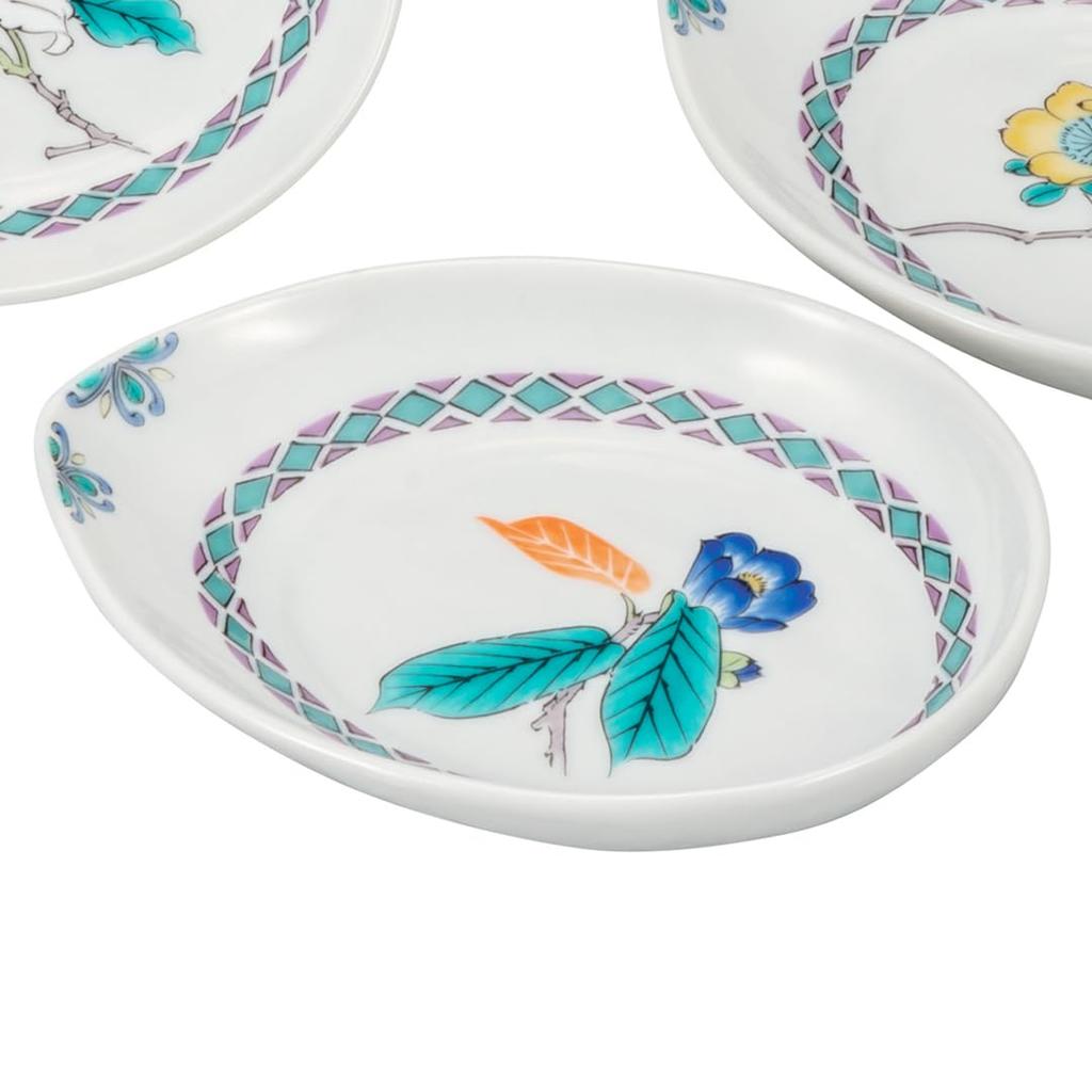 Kutani Ware Size Plate Set with Different Flower and Flower Pictures "Iwataya" 4.8 K8-58