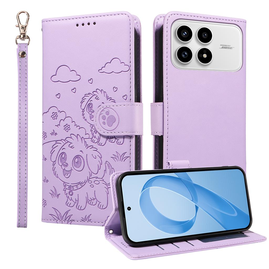 For Xiaomi Redmi K90 5G/Poco F8 Pro Case RFID Blocking Imprinted Dog Pattern PU Leather Phone Cover with Wrist Strap