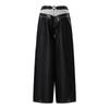 Women's Retro Washed Straight-Leg Jeans with Leather Splice, Contrasting Colors - 2025 Spring Street Style.