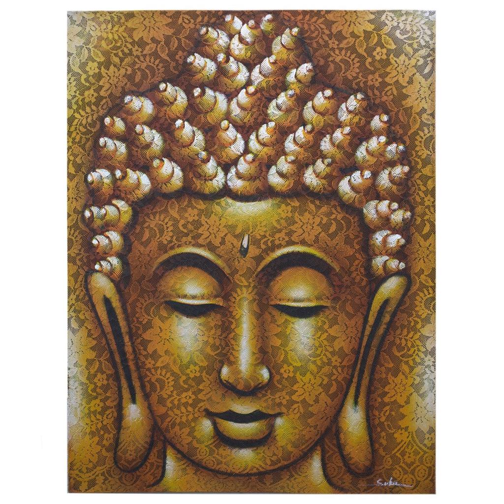 Buddha Leinwand Wandkunst, Goldbrokat 80x60cm