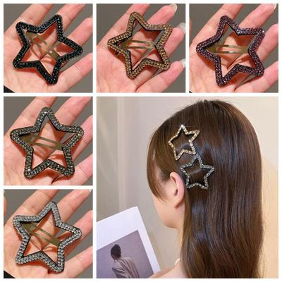 Metal Star Side Clip Geometric Hollow Hair Clip Bling Rhinestone Star BB Clip\  Party