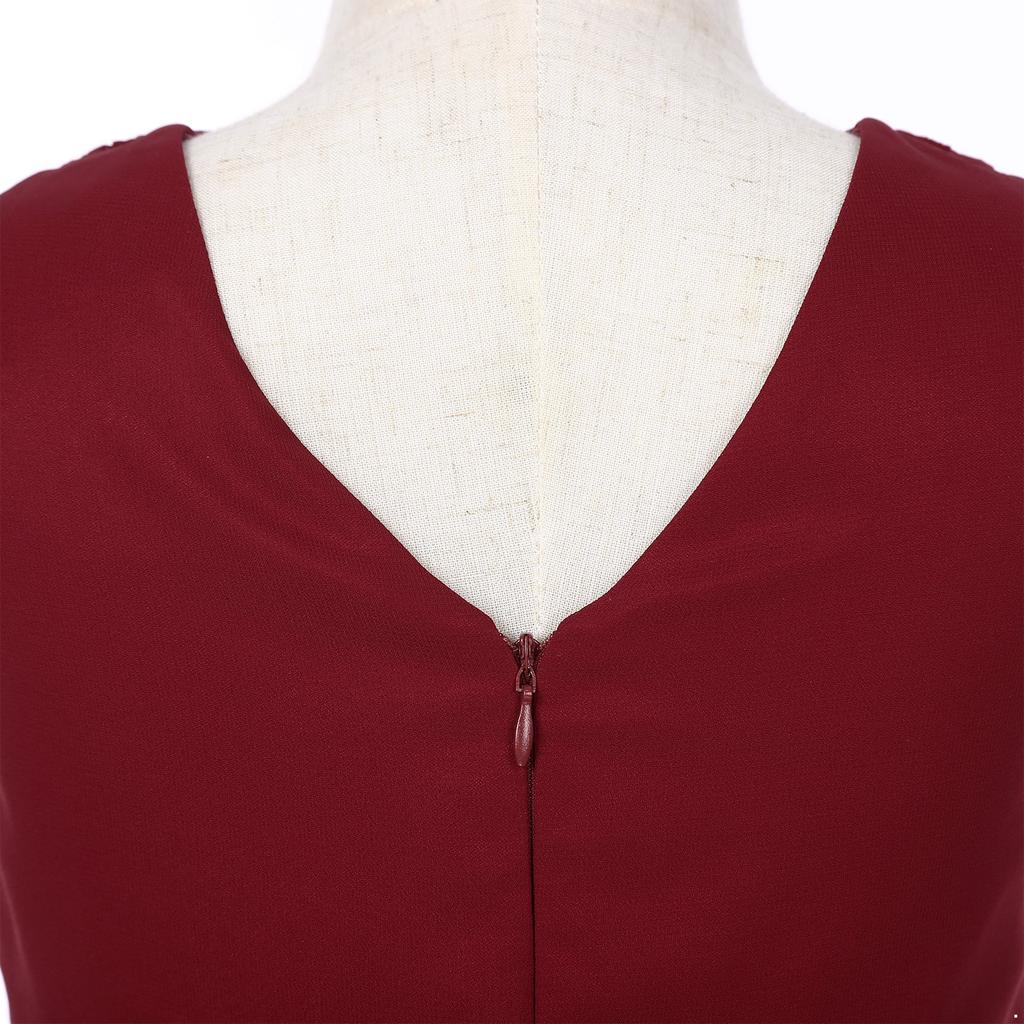 Glänzendes gerafftes verwobenes Chiffon-Kleid für Mädchen V-Ausschnitt ärmelloses Design Blumenmädchen langes Kleid Hochzeitsfeier Kleid