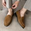 Brand Men's Comfortable Suede Pointed Loafers Retro Pointed Pointed Men Spring Breathable Business Casual Leather Shoes