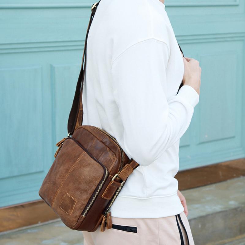Leder Herrentasche Große Umhängetasche Messenger Bag Lässige Retro Rindsleder Herrentasche Herren Umhängetasche
