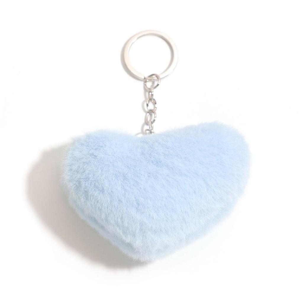 Duolingo Faux Rex Rabbit Fur Heart Keychain: Cute Pendant for Bags & Cars