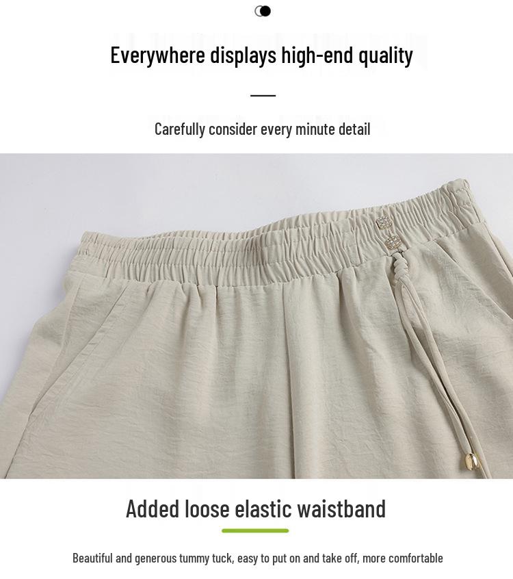 Mom's Summer 2026 Ice Silk High-Waisted Cropped Wide-Leg Pants for Women - Thin, Casual, Chinese Style.