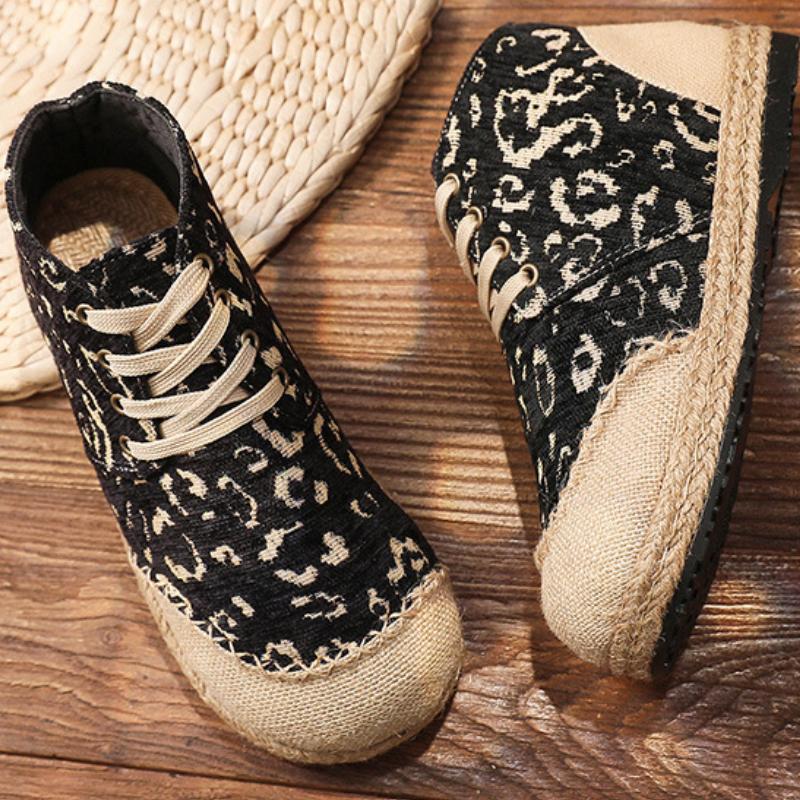 Johnature Baumwollleinenschuhe im ethnischen Stil mit runder Spitze, lässige flache Stoffschuhe für Damen im Retro-Stil