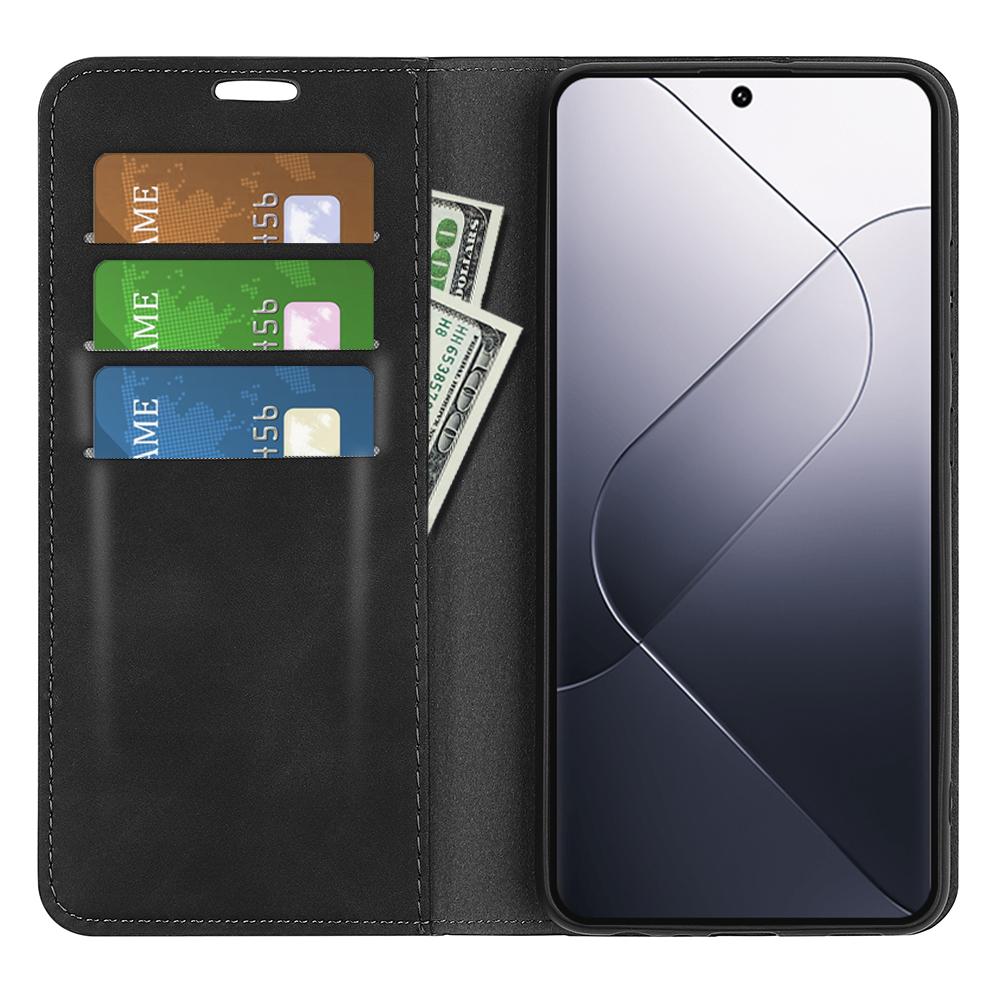 

For Xiaomi 14 Case Skin-touch Phone Leather Cover with Wallet Stand Black