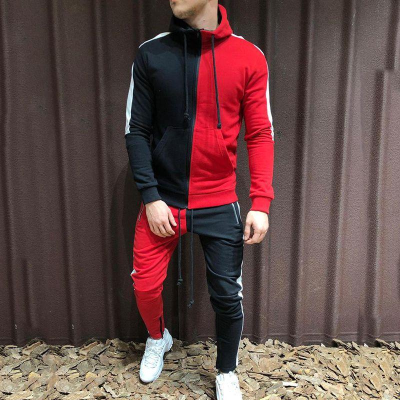 

Спортивный костюм Мужской костюм Худи Топы Штаны Джоггеры Спортзал Спорт Беговые костюмы Молния BlackRed,L