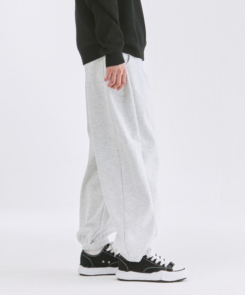 PUBLIC ICON Side Deep Tuck Wide Jogger Sweatpants (White Melange)