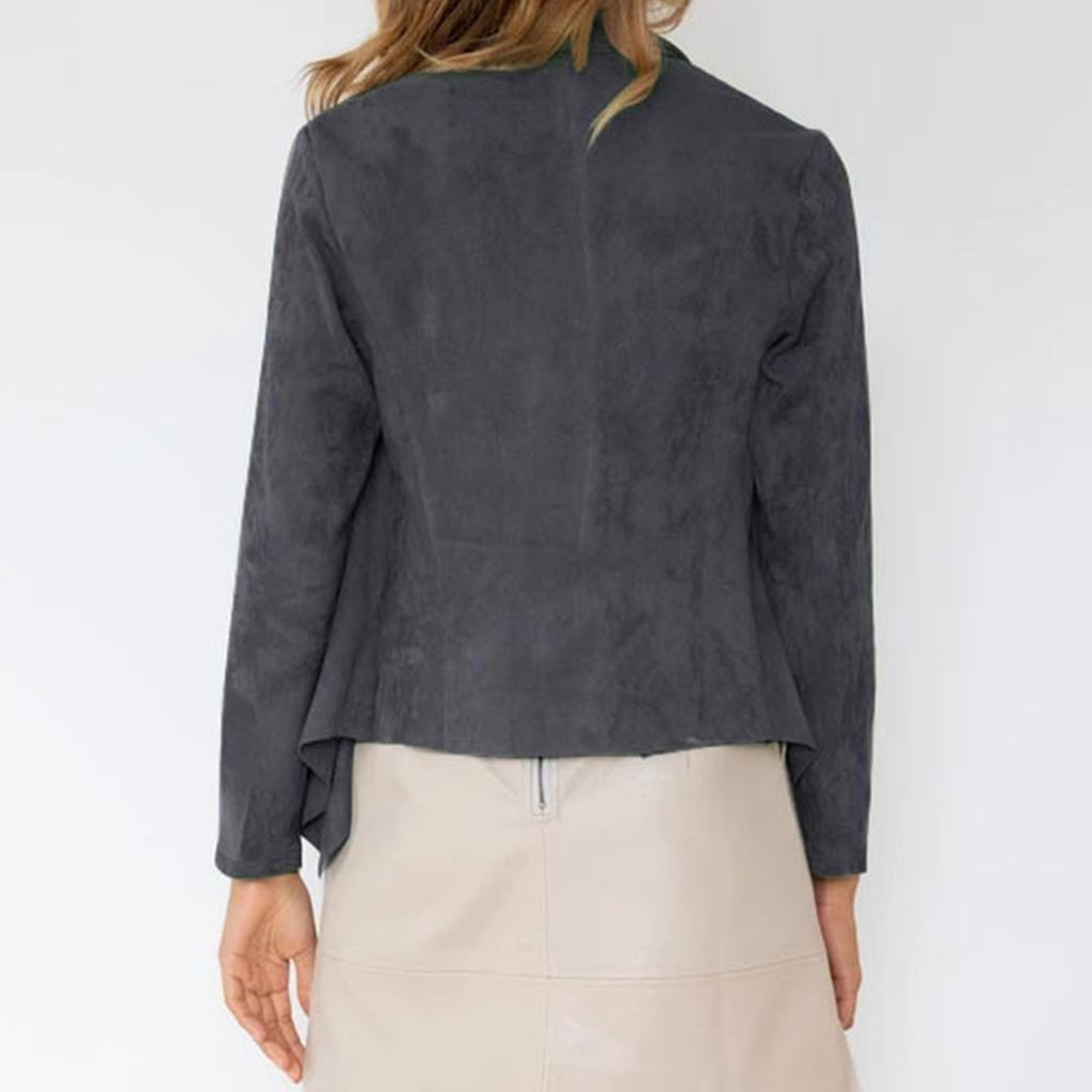 Women's Fasion Casual Loose Solid Color Long-sleeved Imitation Deerskin Drape Irregular Hem Cardigan Short Coat