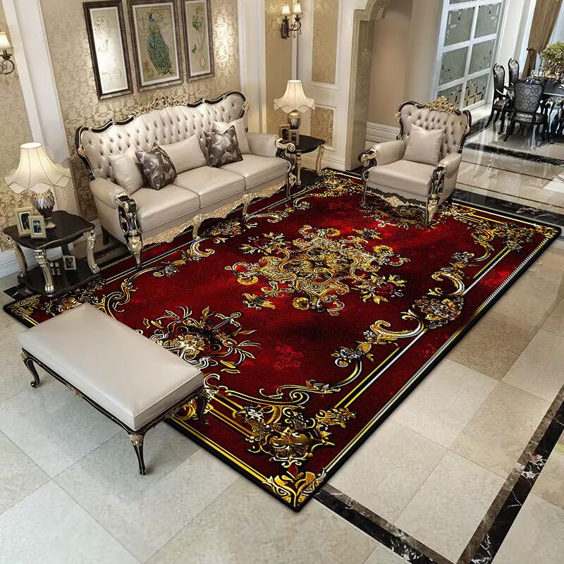 Retro Red Carpet Non-slip Parlor Cloakroom Home Decoration Luxury European Style Large Rug Washable Living Room Light Luxury Mat