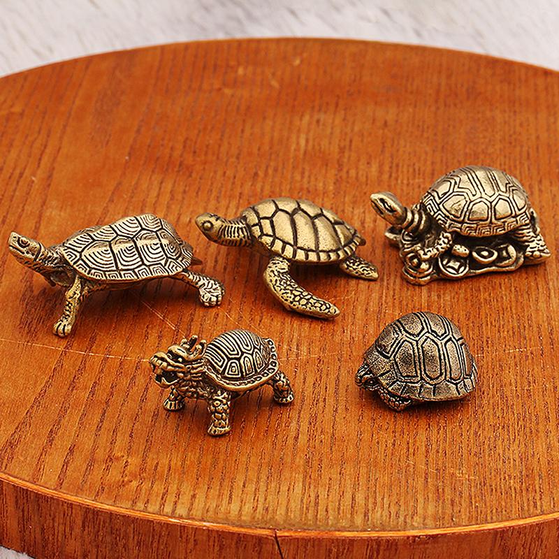 Pure Copper Feng Shui Turtle Statue Antique Brass Tortoise Figurine Lucky Charm Ornament for Home Office Business Place Decor
