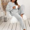2 Pcs/Set Pajama Set Autumn Winter Casual Outfit Top Pants Set Round Neck Long Sleeve Top Elastic Waist Sport Tracksuit Daily Clothes Sleepwear
