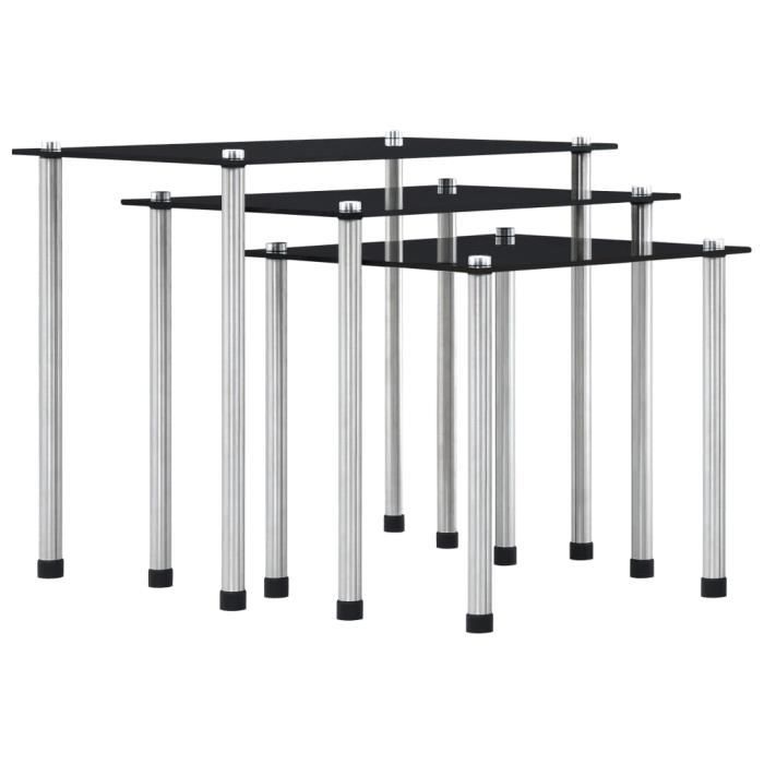 Tables gigognes - VIDAXL - Noir - Verre trempé - 3 pièces - Design contemporain