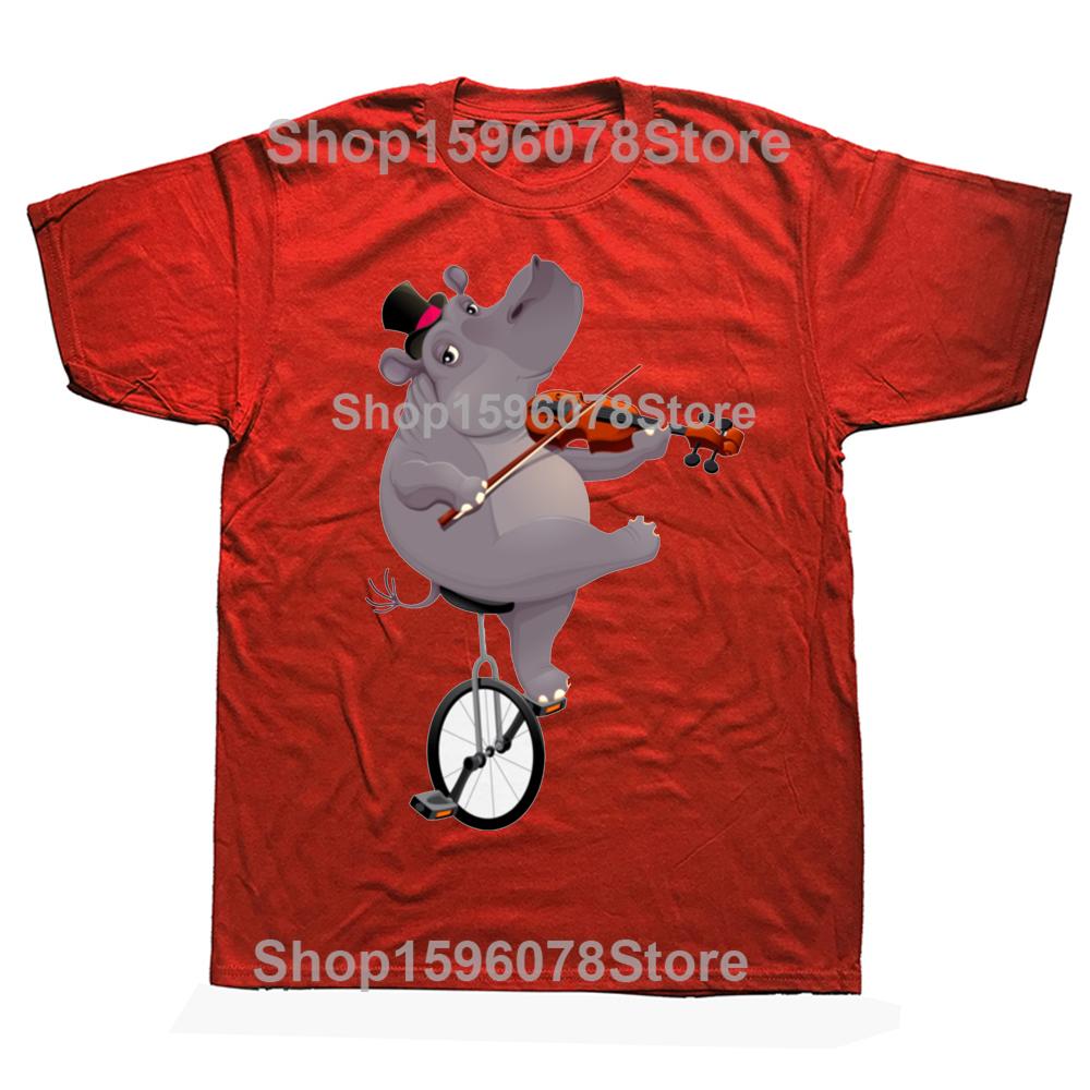 Lustiges Nilpferd auf einem Fahrrad T-Shirts Grafik Baumwolle Streetwear Kurzarm Geburtstagsgeschenke Sommerstil T-Shirt Herrenbekleidung