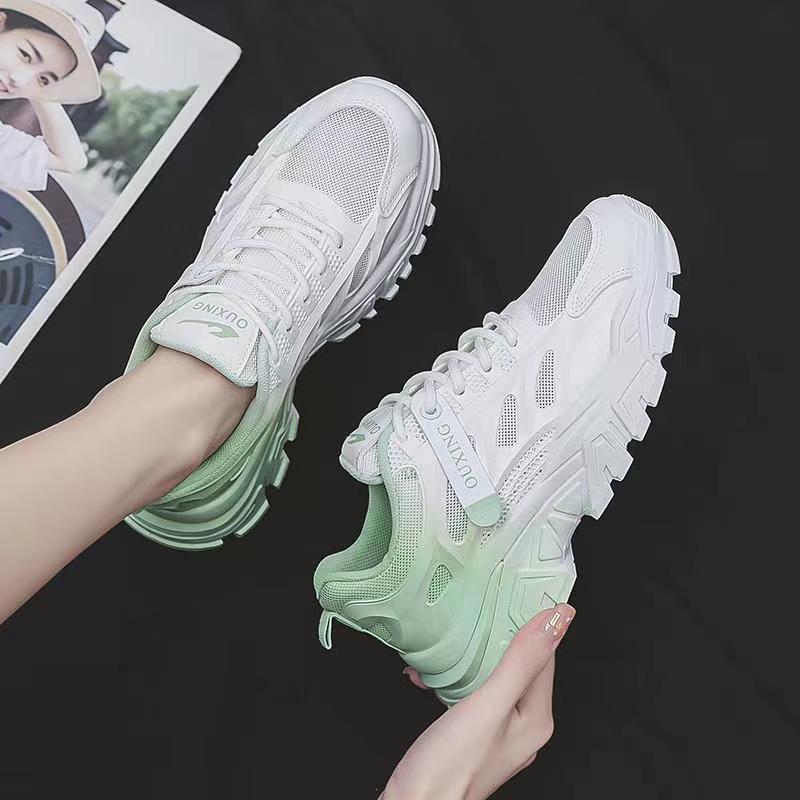 Platform Dad Shoes Women's Spring and Summer Mesh Breathable New Versatile Casual White Shoes Women's Sports Running Shoes