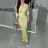 2026 Spring and Autumn New European, American and Amazon Cross-border Foreign Trade Women's Skinny Medium and Long Slim V-Neck Fishtail Dress
