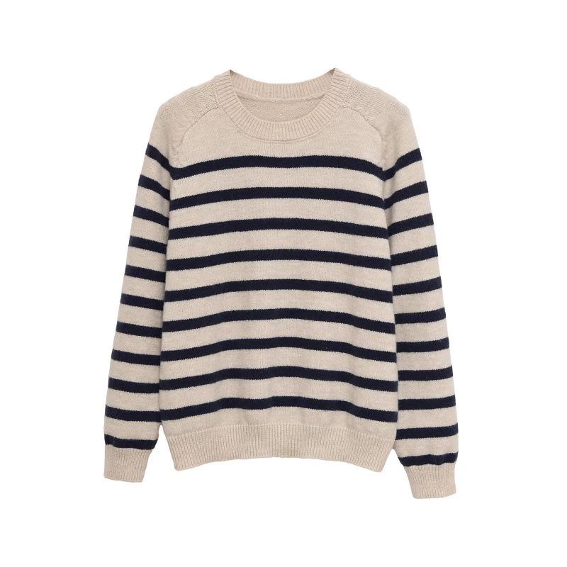 European & American Fashion: New Style Women s Round Neck Striped Knitwear S