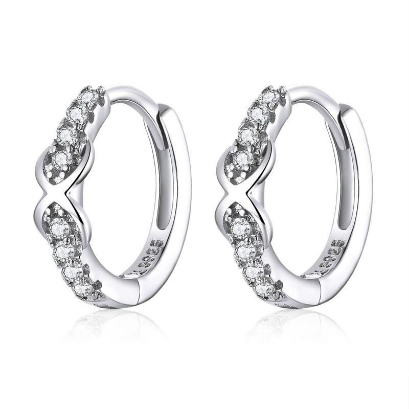 WOSTU 925 Silver European Simple CZ Ear Buckles Heart Hoop Earrings for Women Wedding Gift Minimalism Jewelry E737