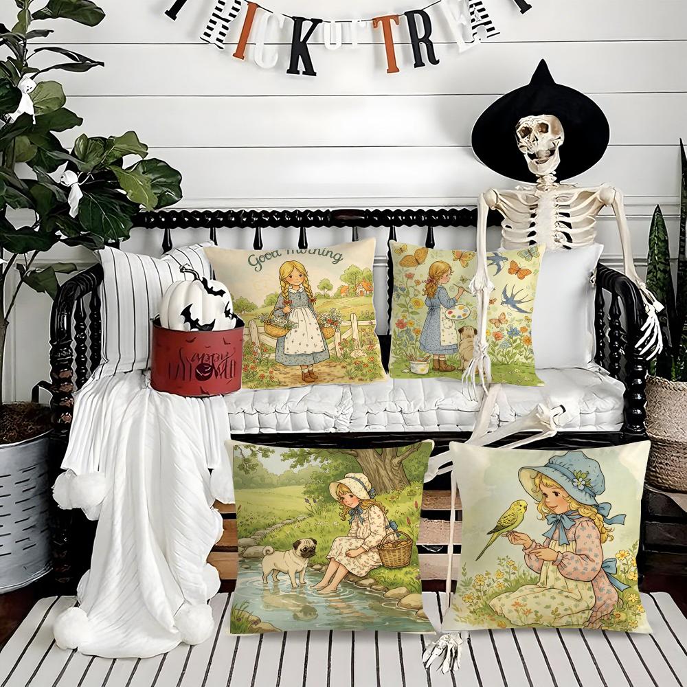 Art Sarah Kay S-Swing Girl Pillow Case Printing Pillowcase Living Room Sofa Cushion Cover Bedroom Room Decor