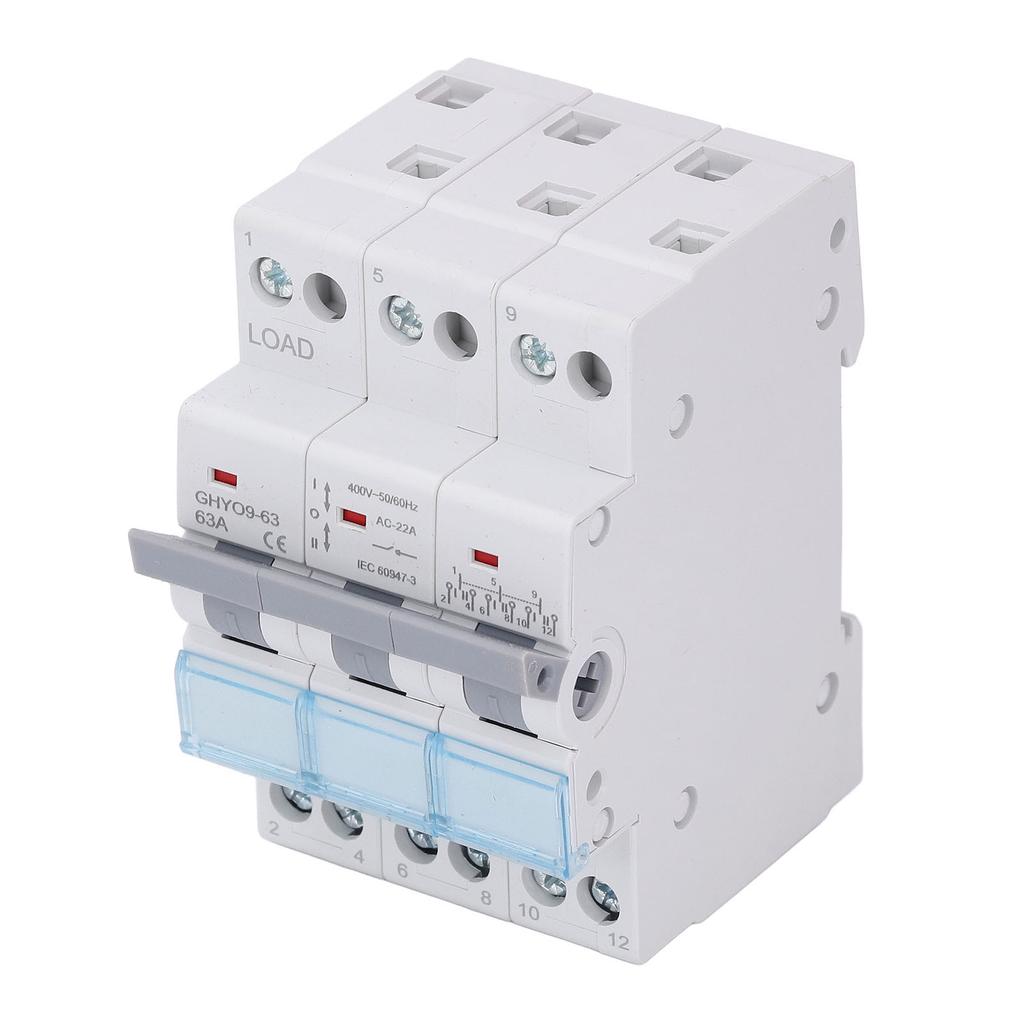 3P Dual Power Transfer Isolation Switch DIN 35mm Rail Mounting Manual Conversion Switch 63A 400V