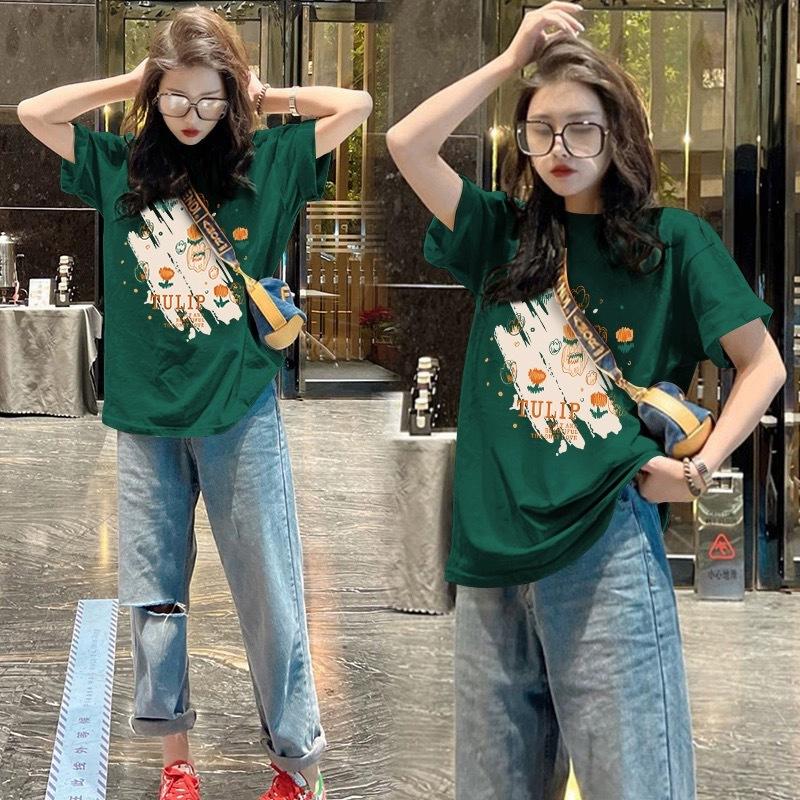 Apricot Pure Cotton Loose Front Shoulder Short-sleeved T-shirt Women's 2025 Summer New Large Version Medium and Long Hip-covering Top