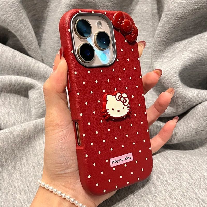 Red Bow Kt Cat Is Suitable for Iphone16 Phone Cases Apple 15 Soft Cases 14 13 Protective Cases  and 12 Leather Textures