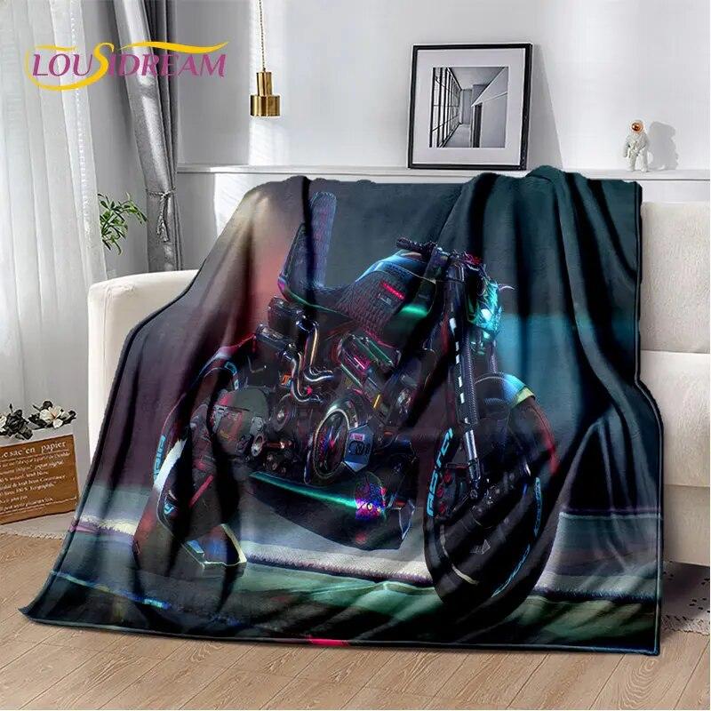 3D Cyberpunk Concept Motorcycle Cartoon Soft Plush Blanket,Flannel Blanket Throw Blanket for Living Room Bedroom Bed Sofa Picnic