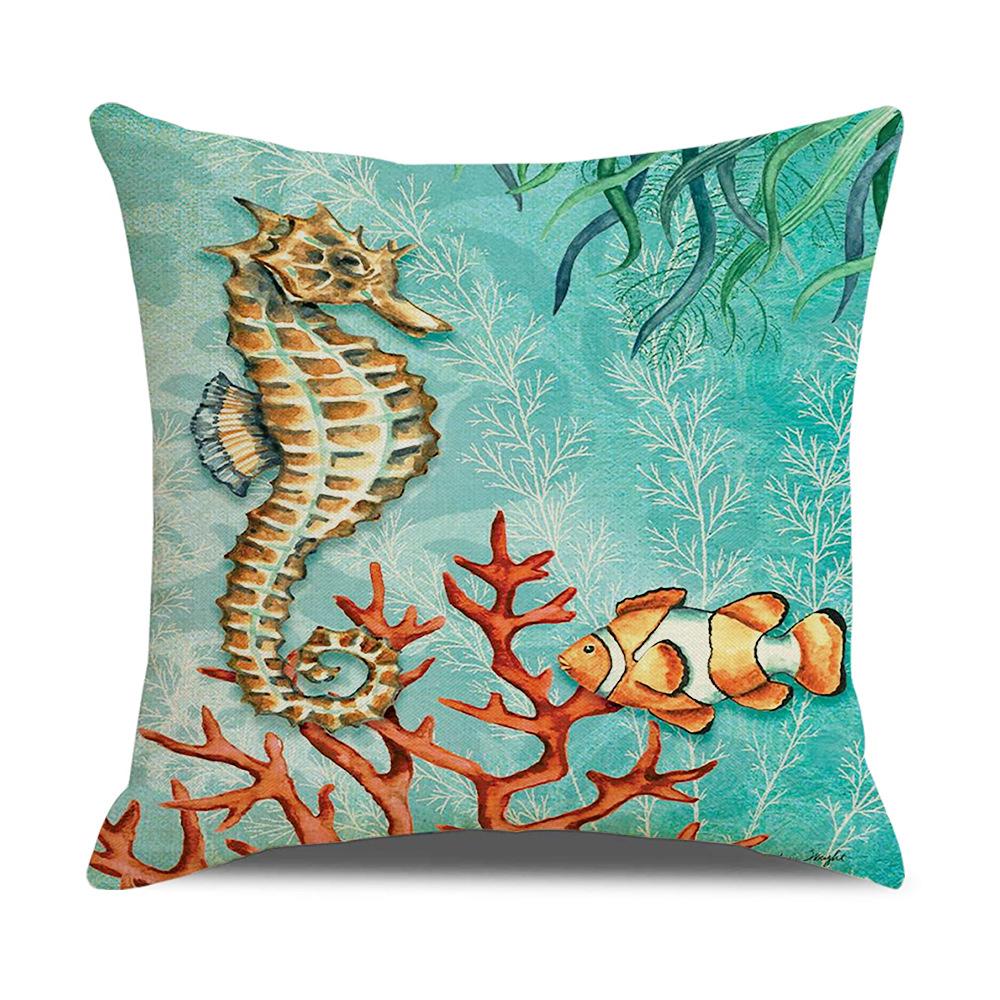 Retro Mediterranean Ocean Digital Print Linen Pillow Reading Cushion Home Furnishings
