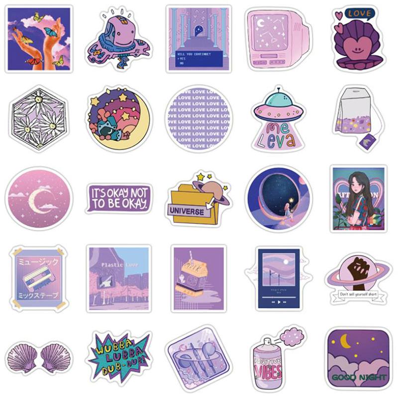 50Pcs Cartoon Anime Purple Style Girl Sticker Guitar Skateboard Graffiti Sticker