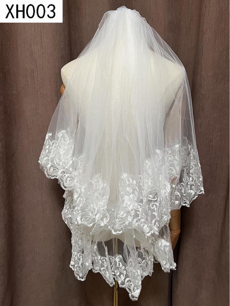 Double Layer Bridal Veil with Sequin Lace Trim