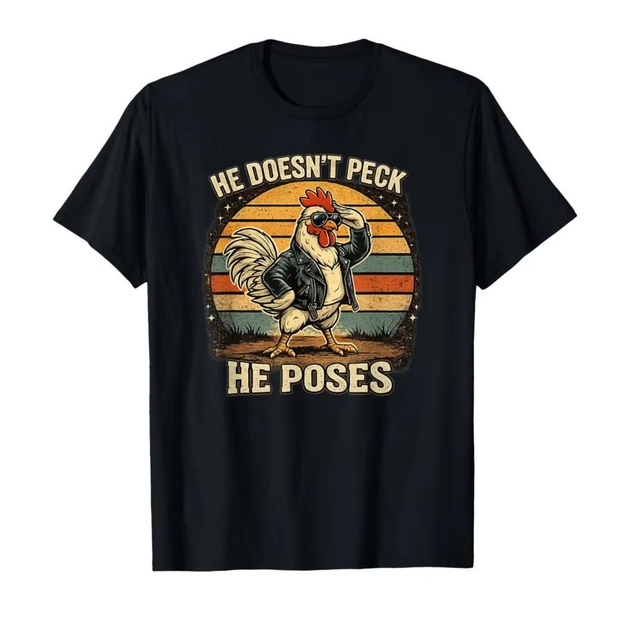 

2026 New Style Funny Standing Roast Chicken Design Tshirt High Quality Fashion Casual Breathable Mens Crew Neck Print Tshirt M