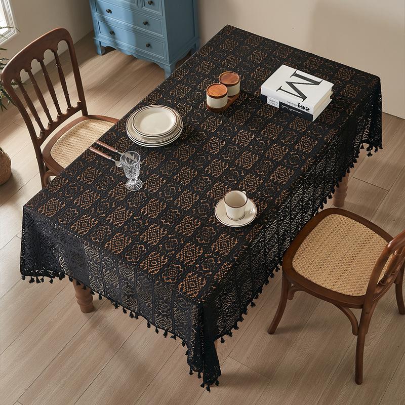 Elegant Black Lace Tablecloth - Durable Polyester, Solid Color, Versatile Shape for Thanksgiving & Holiday Decor, Easy Care, Square Shape