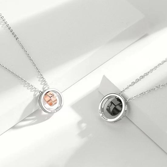 Ring Charm Couple Necklace Dual Rings Pendant Necklace Her Beast His Beauty Alloy Necklace for Valentine's Day Anniversary Birthday Gift