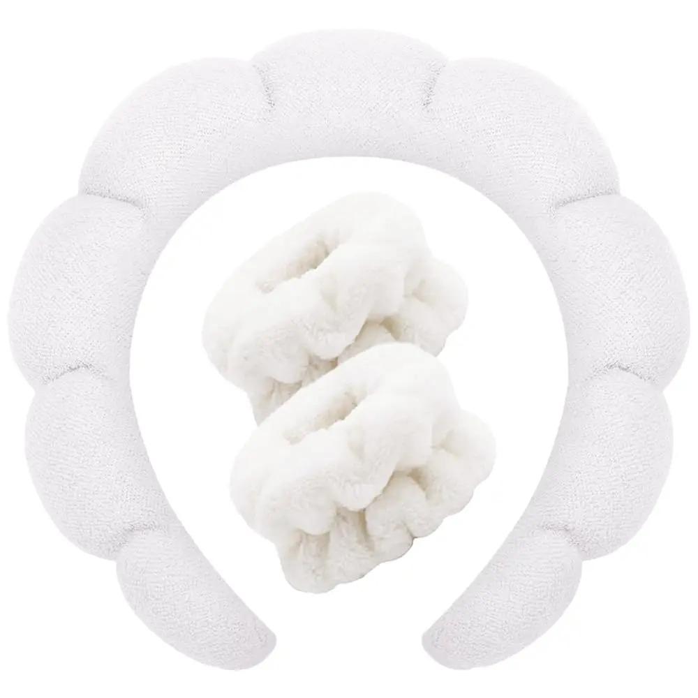 

3Pcs Set Spa Headband for Women Washing Face Soft Spong Puffy Head Loop Makeup Removal Head Wrap Yoga Sport Exercise Hair Bands білий