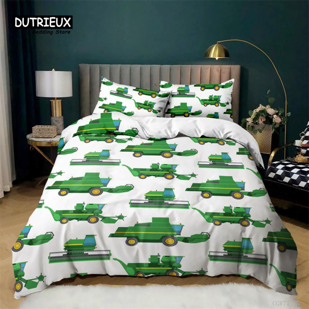 Boys Cartoon Car Duvet Cover Twin King Kids Construction Vehicles Bedding Set Microfiber Cartoon Machinery Truck Comforter Cover