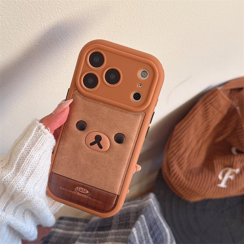 Cartoon Leather Texture Rilakkuma Cat iPhone 14 Pro Max Case - Anti-Fall Cover