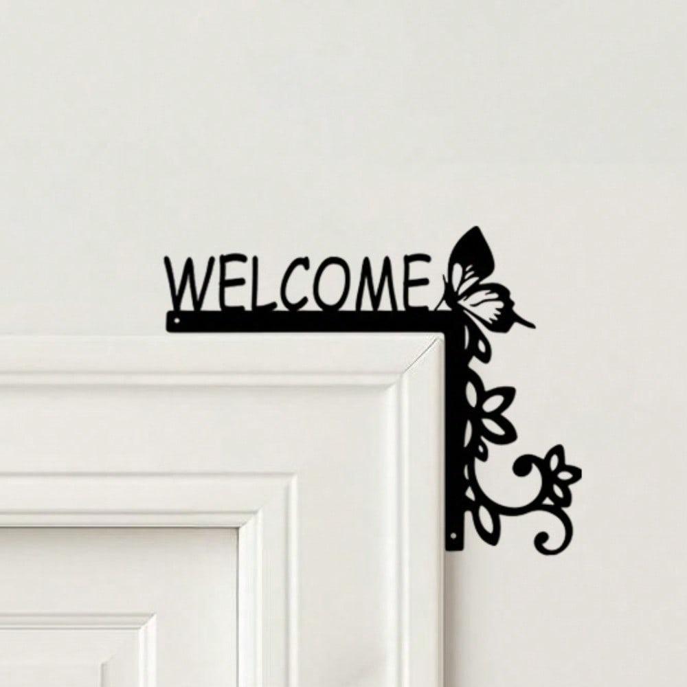 Geometric Floral Welcome Metal Wall Art Vintage Iron Entryway Decor Home Accent Gift