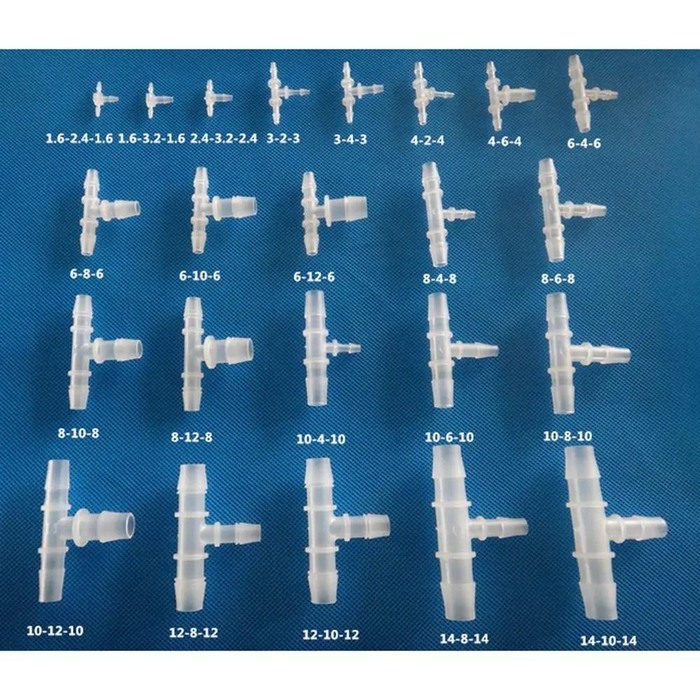 10Pcs 3-2-3mm To 14-10-14mm T-Type Tee Connector Varied Diameter Plastic 3 Way Connector PP PE Soft Hose Fittings